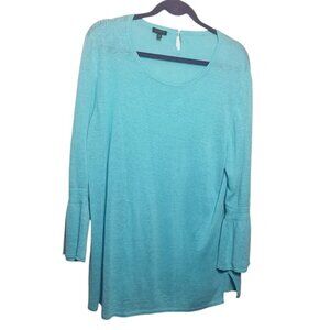 Talbots Women's Powder Blue XL 100% Fine Verse Linen Bracelet Bell Sleeve